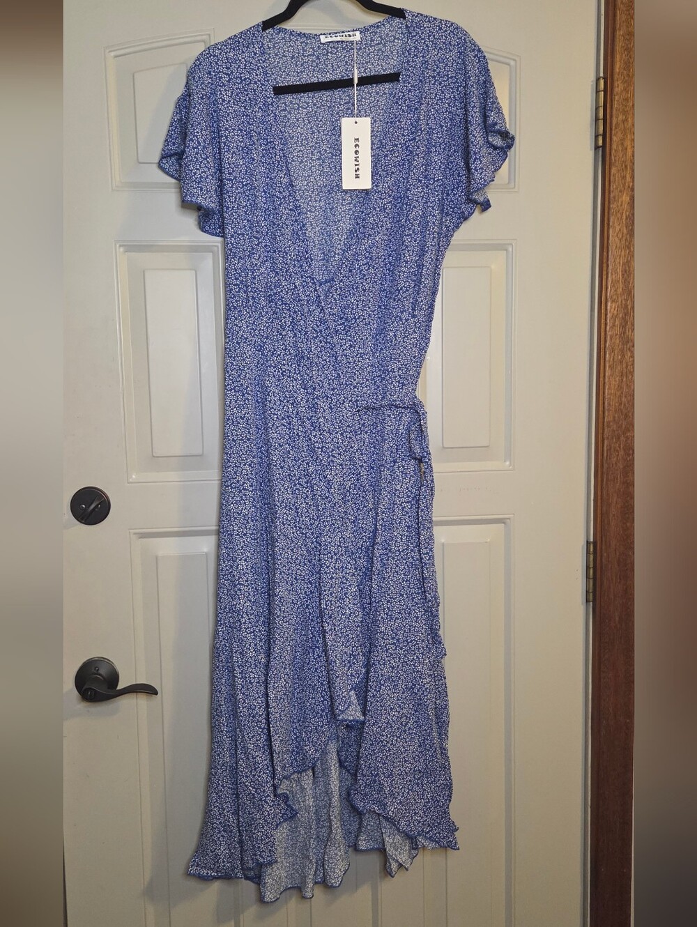 Ecowish Blue Floral High-Low True Wrap Dress